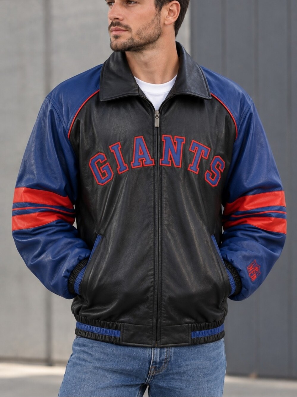 Vintage 90's NFL New York Giants Leather Bomber Men's Size Medium